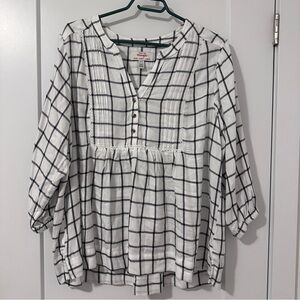 Wrangler Black White Plaid Loose Fit Blouse Size Large Women’s